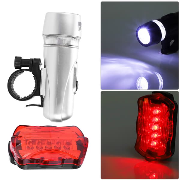 Vattentätt 5 LED Cykel Framlykta Bakre Säkerhetsljus Set Silver