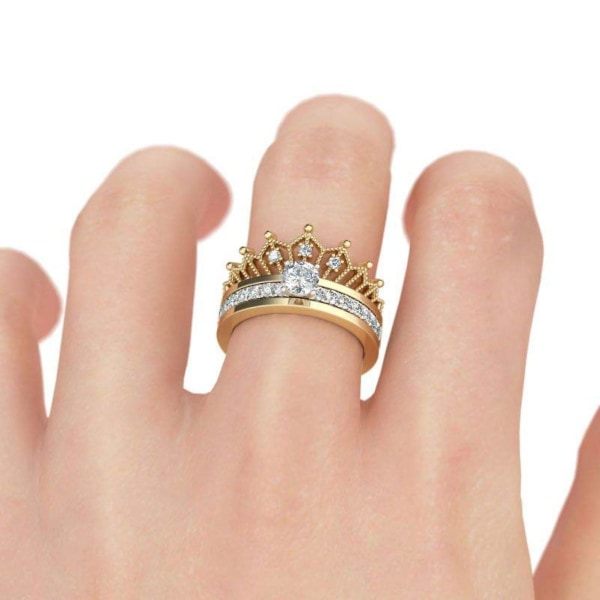 Aftagelig Kvinder Fashion Crown Rhinestone Finger Ring Wedding Bride Smykker Gave US 9