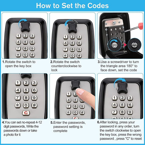 Outdoor Secure Key Box -avainlaatikko 12-numeroisella koodilla, avainkotelon avainlokero kahvalla vedenpitävä avainlaatikko kotikoulun toimistoon tehtaan autotalliin