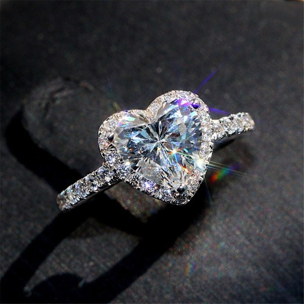 Kvinder Ring Hjerte Form Rhinestones Smykker Galvanisering Mode Udseende Fingerring til bryllup US 7