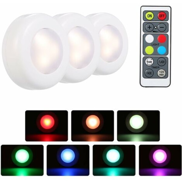 RGB LED under kabinetlys med fjernbetjening Justerbar lysstyrke Dæmpbar understøttelse 16 farver automatisk ændring/blitz/fade