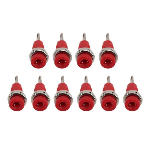J40003 2mm Bananajack Panel Socket Utvidet Post Plug Adapter for Elektroniske Instrumenter Rød 10 stk