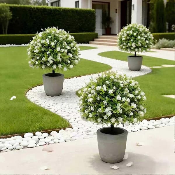 UV-resistent kunstig kamelia-topiary – med pæl – til hoveddør og veranda, ny 2026 White 1pc