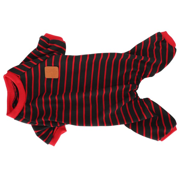 Myke strikkede 4-bens pyjamaser med striper for hunder, valper og katter, rød stripe