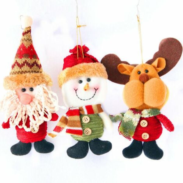 Paket med 3 julprydnader Julgransdörrhängare Dekorationshänge Tillbehör Älg Snögubbe Jultomten Juldekorationer