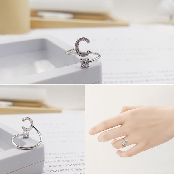 Ring Justerbar Open End Koppar Brev Kvinnor Finger Smycken För Dejting H