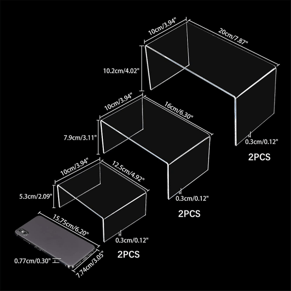 6st 3 storlekar Akryl Display Risers Hållare U-formad Smycke Display Rack Transparent Hylla Showcase För Smycken Display, hem och butik