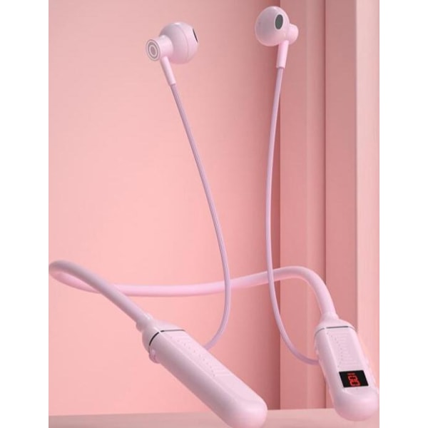 Trådlös hängande hals, Bluetooth -sporthörlurar (rosa)