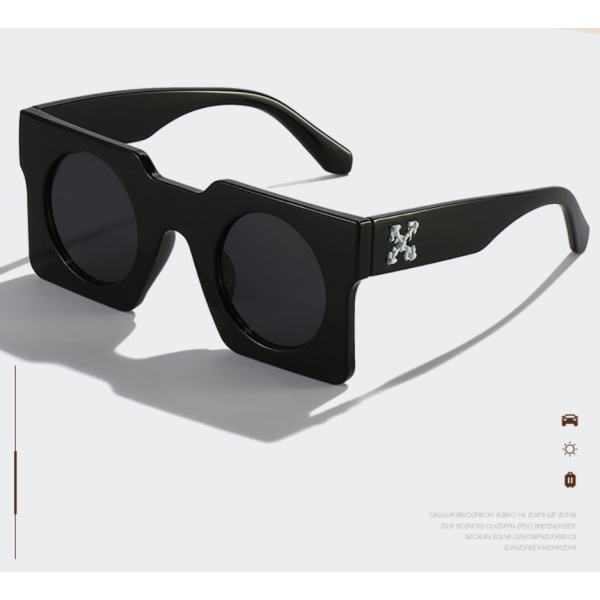 Underlige store firkantede sjove solbriller Retro rejsefestsolbriller (sort stel sort og grå),