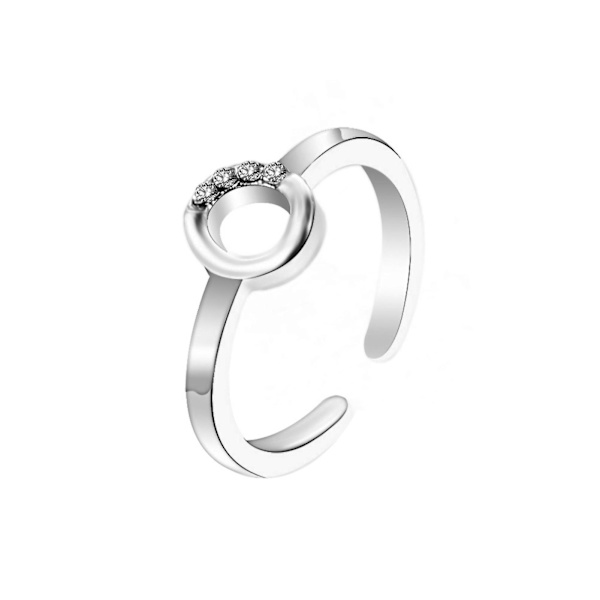Mode Kvinder Simpel A til Z Engelsk Alfabet Bogstav Rhinestone Åben Ring smykker Silver F