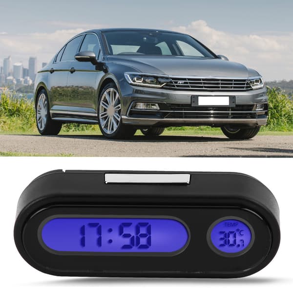2-i-1 Biltilbehør Mini Elektronisk LED Digital Klokke Termometer Voltmeter