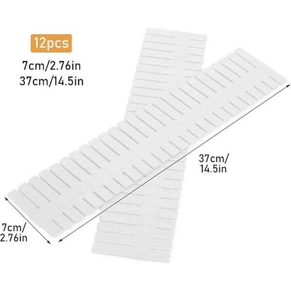 12 kpl Tee itse laatikon organizer, säädettävät laatikonjakajat, 37 * 7 cm, alusvaatteille, vyösukat, keittiö, toimistotarvikkeet, valkoinen