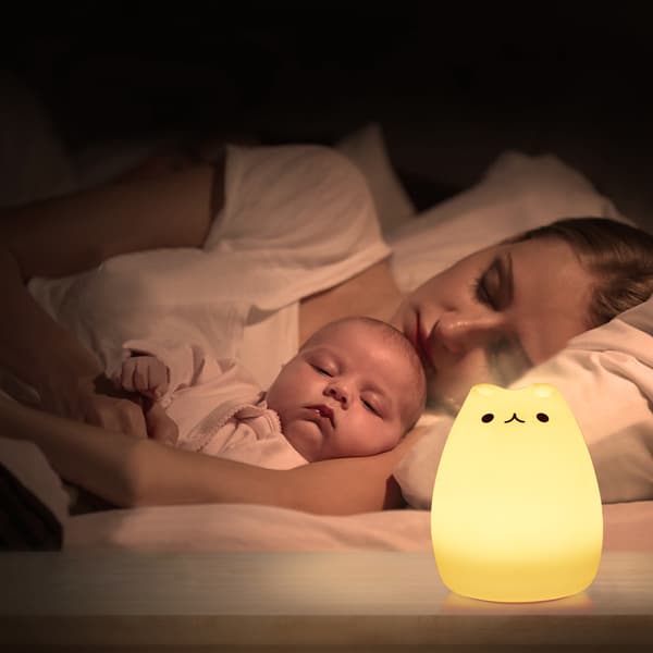 EECOO Sød Kat Natlampe Blød Silikone Touch Kontrol Stress Relief Legetøj