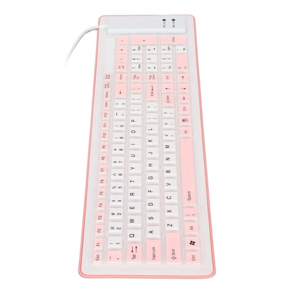 Vikbart 103 Tangenter USB Kabelanslutet Silikon Vattentätt Tyst Blekningsfritt Vikbart Tangentbord för PC Laptop Rosa