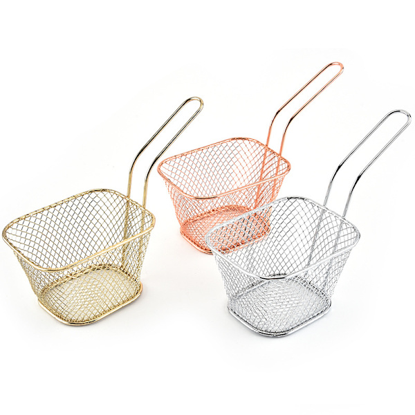 Fyrkantig stekkorg i smidesjärn Kök Restaurang Snacks BBQ-korg (silver),