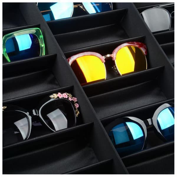 18 Rums PU Læder Brille Display Opbevaringstaske Foldbar Solbrille Boks Organizer Holder
