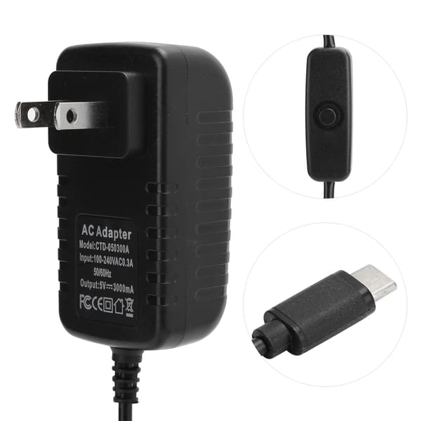 Raspberry Pi 4B 5V 3A Type C strömadapter med på/av-brytare 100-240V US-kontakt