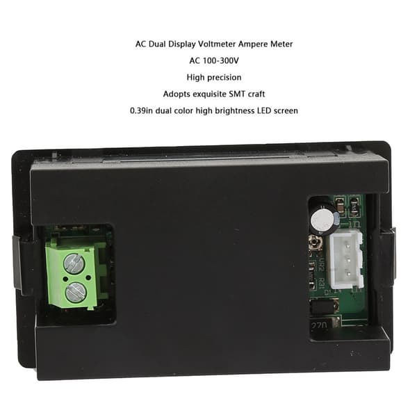 Digital LED voltmeter/strømmåler - AC 100-300V, 0-10A (rød/blå)