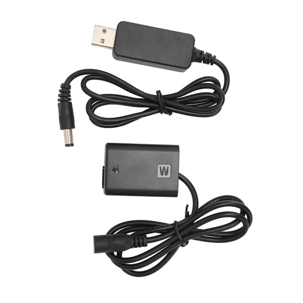 Sony A7 A7R A7S II FW50 DC Kobling Sort Fuld Dekodning Dummy Batteri med USB Adapterkabel