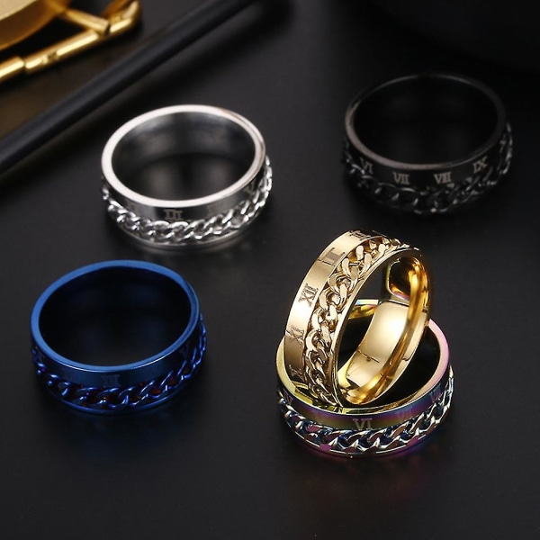 Unisex mode titan stål romerska siffror Twist Chain Ring Party Smycken Present Blue US 12