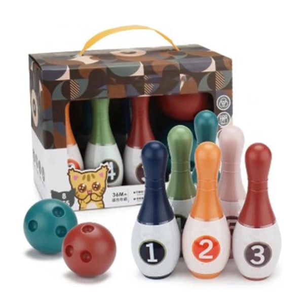 6-Dels Bowling Sett for Barn med 2 Baller - Pedagogiske Mini Bowlingleker for Innendørs- og Utendørslek