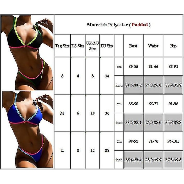 dam Color Block Baddräkt Bikini Set String sommar Beach Baddräkt Badkläder Black L