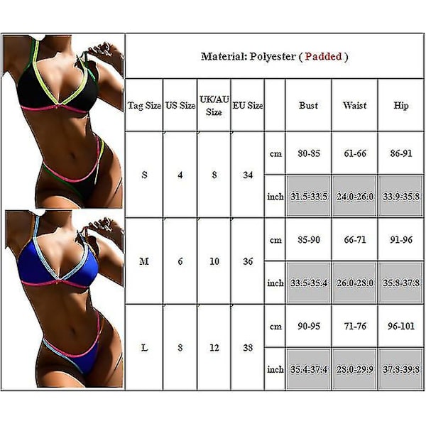 naisten Color Block Swimsuit Bikini Set Thong Summer Beach Bathing Suit Uimapuvut Black L