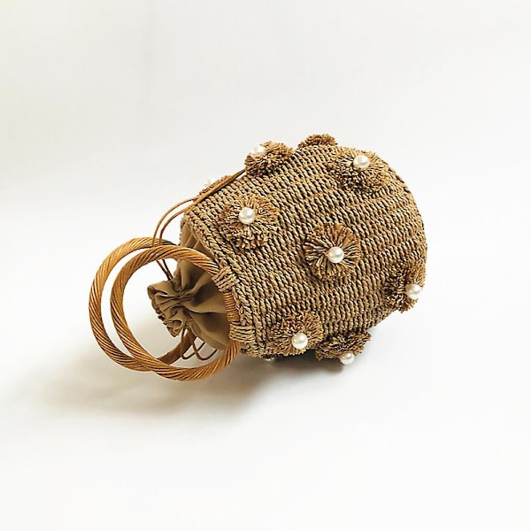Kvinder Weave Skuldertaske Stråtaske Sommer Strandpung Til Rejse Hverdagsbrug A916-213 Brown