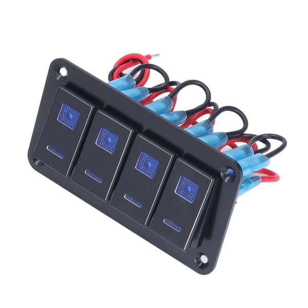 Svart 4 Gang Rocker Switch Panel IP65 Vandtæt LED Baggrundslys Marinebåd DC 12V 24V