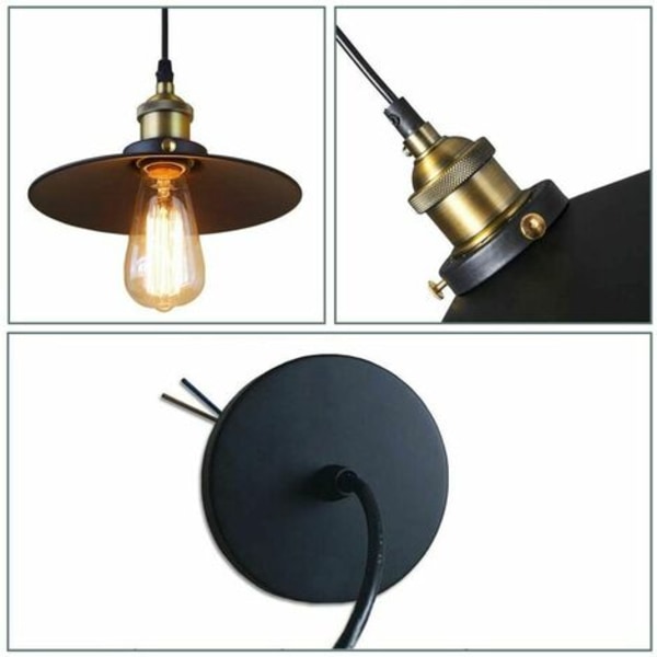 Retro pendelsæt med 2 industridesign Edison E27 loftslysekrone i metal, Ø 22 cm, sort