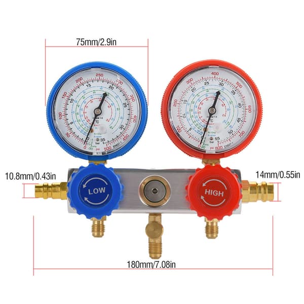 0 till 500 PSI Luftkonditionering Köldmedium Diagnostisk Laddningsmanifold Mätarsats