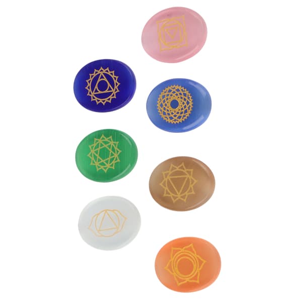 Chakra Krystall Healing Set med graverte håndsteiner - 7 stk