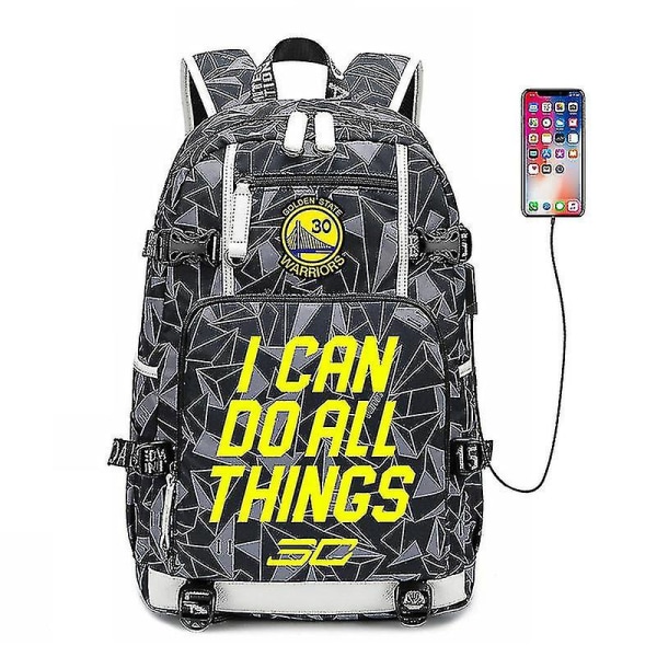 Nba Curry Multifunktionell USB -ryggsäck Luminous Fluorescent Backpack-Grå Gray