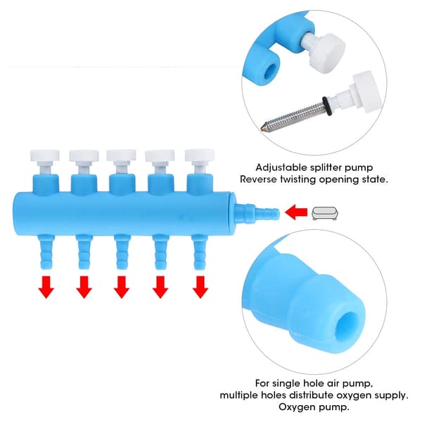 5-vägs vattenrör i plast för akvarium, volymkontrollventil, luftdelare för akvarium, tillbehör för syrepump