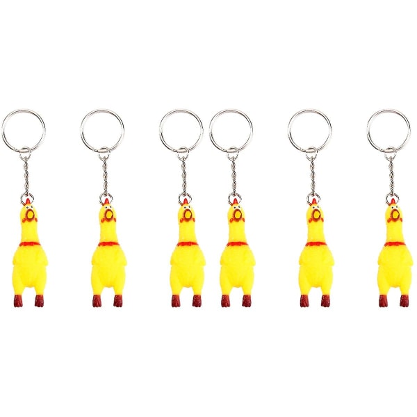 6 förpackningar Squeeze Screaming Chicken Nyckelring Rolig Gul gnissande kyckling hänge för nycklar Väskor Telefoner