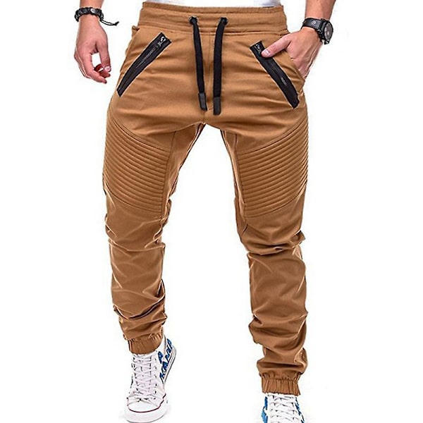 Elastisk midja, dragsko, joggingbyxor för män Khaki M