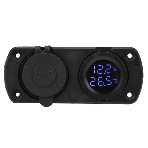 Dobbel USB Billader 12V Sigarettenneruttak Blå Temperatur Voltmeter