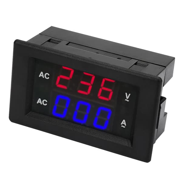 Digital LED voltmeter/strømmåler - AC 100~300V, 0-100A (rød/blå)