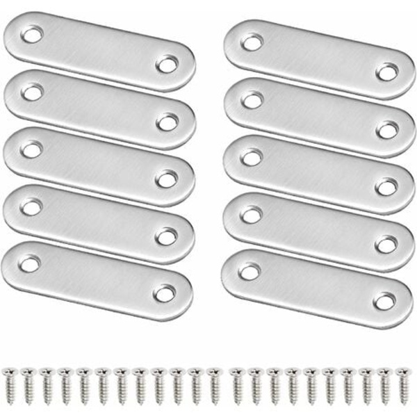 Rustfrit stål fladt beslag, fastgørelsesbeslag med 20 skruer til fastgørelse af møbler 10 stk 56x16mm