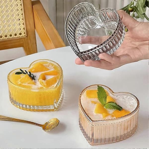 Sød hjerteformet glasskål, dekorativ dessertserveringsskål til budding, is og snacks clearance