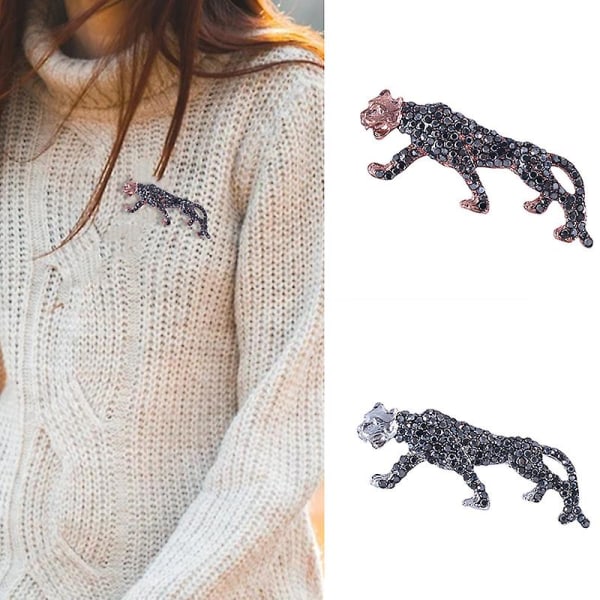 Glittrande Rhinestone Leopard Broscher För Kvinnor Män Lyxkläder Tillbehör Fest Brosch Silver