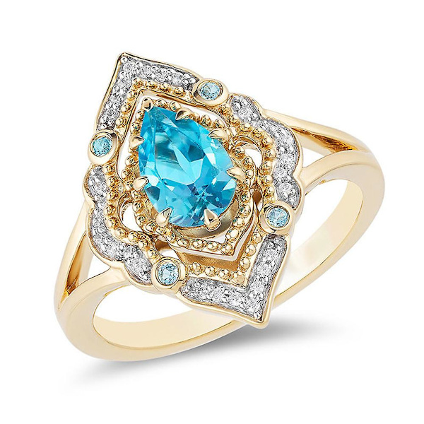 Waterdrop Faux Blue Topaz Naisten Ontto Sormus Juhla Juhla Koru Lahja US 8
