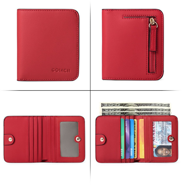 Kvinders Compact Bifold Luxury ægte læder lommepung big red