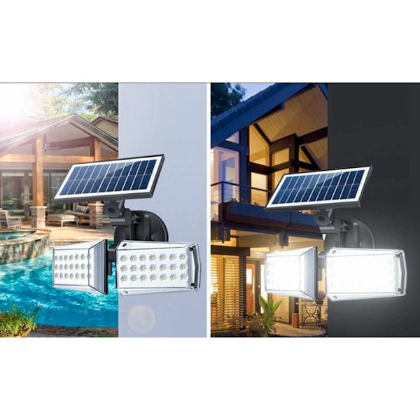 Solar utomhus vägglampa 42LED 100W dubbelhuvud rörelsesensor, för inomhus och utomhus