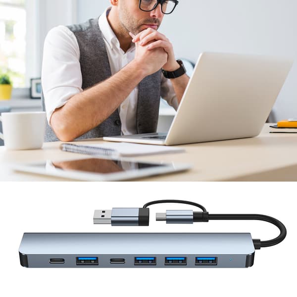7 i 1 Typ C Hub 5W Laddnings Plug and Play USB Dockningsstation Aluminiumlegering för PC Tangentbord