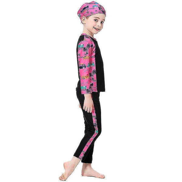 3st Barn Flickor Muslim Modest Baddräkt Burkini Islamiska Badkläder Strandkläder Black 7-8 Years