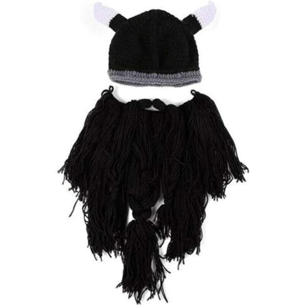 Adult Horn Hat med skæg - Viking Plunderer Beard Hat, Crazy Ski Cap, Winter Warm Christmas Hat Barbarian Vagabond Cosp