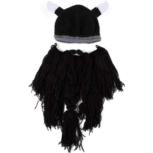 Vuxen Hornhatt med skägg - Viking Plunderer Skägghatt, Crazy Cap, Winter Warm Christmas Hat Barbarian Vagabond Cosp
