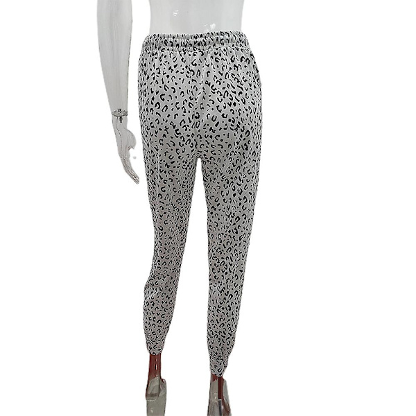 Stretch-träningsbyxor i leopard med dragsko för kvinnor Grey S
