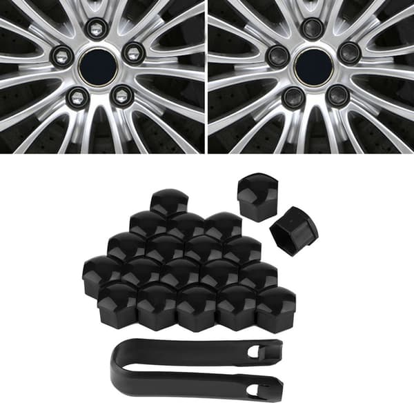 Mustat 19 mm:n auton pyöränmutterisuojukset, 20 kpl